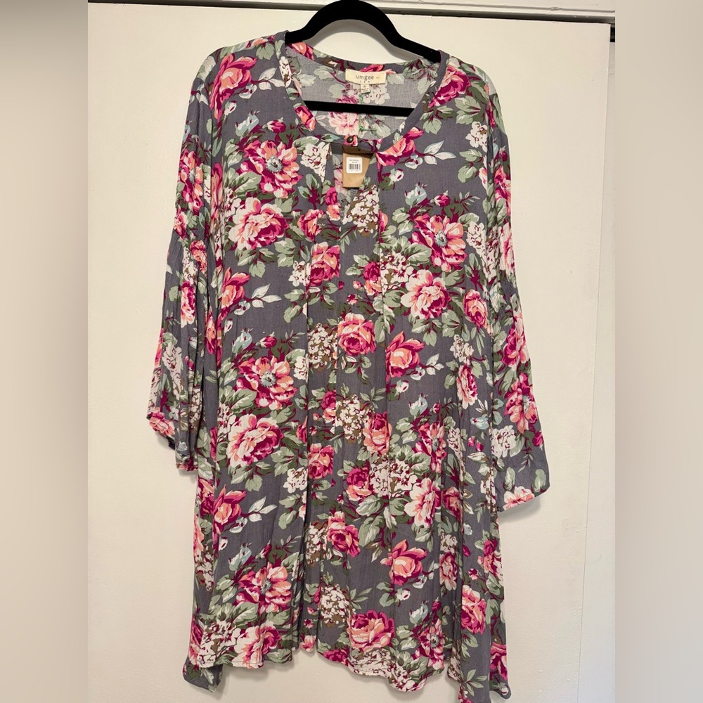 Umgee Gray and Pink Floral Dress
